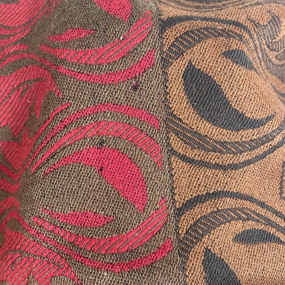 Vintage Yves Saint Laurent Wool Scarf YSL Logo Pink Brown Fringe Artsy Boho - Picture 5 of 9